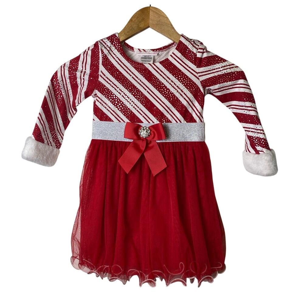 Bonnie Jean Red and White Candy Cane Dress Girls Size 4T